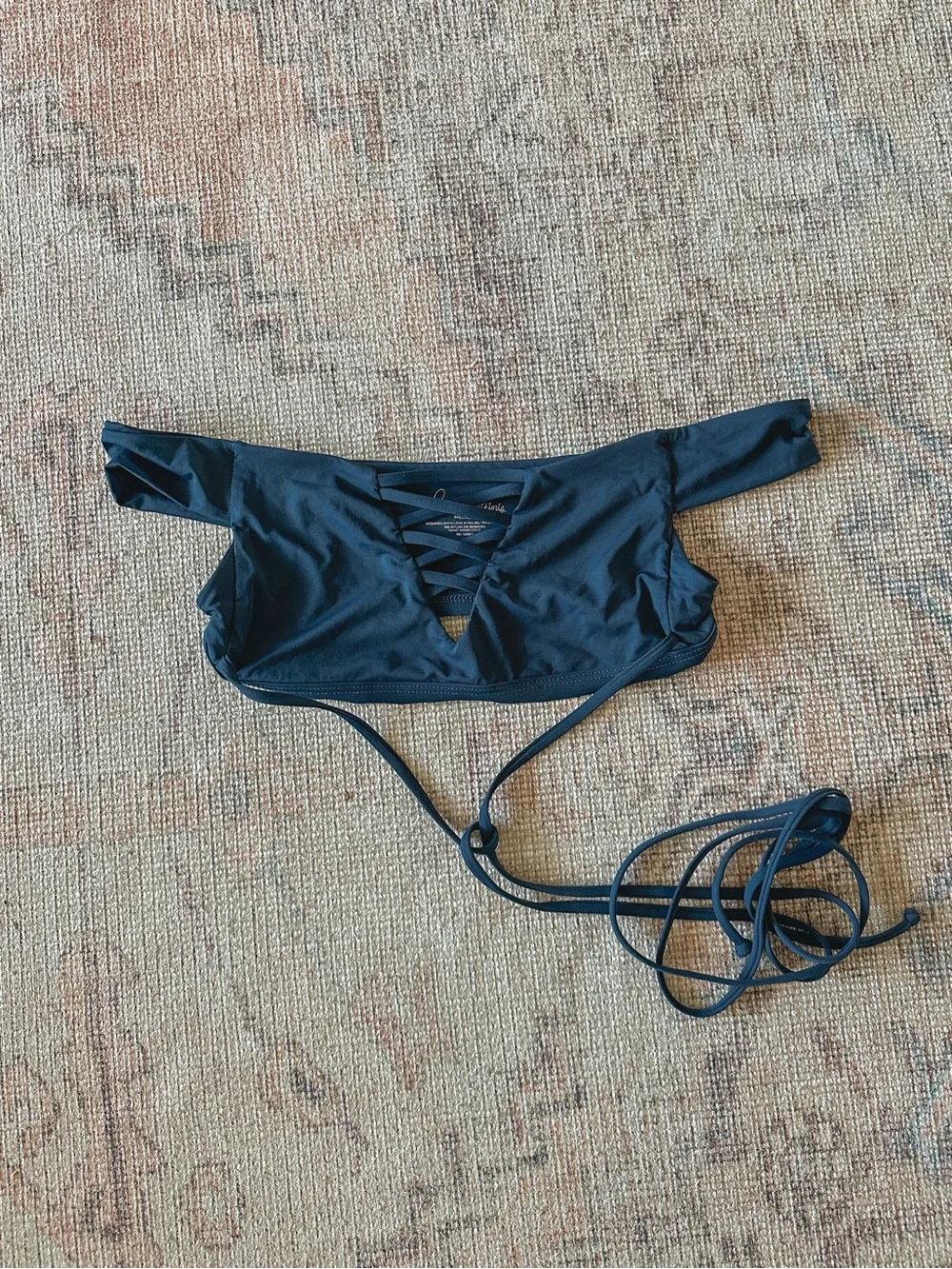 Frankies Bikinis Shiloh Top Medium Off the Shoulder Strappy Swim Blue